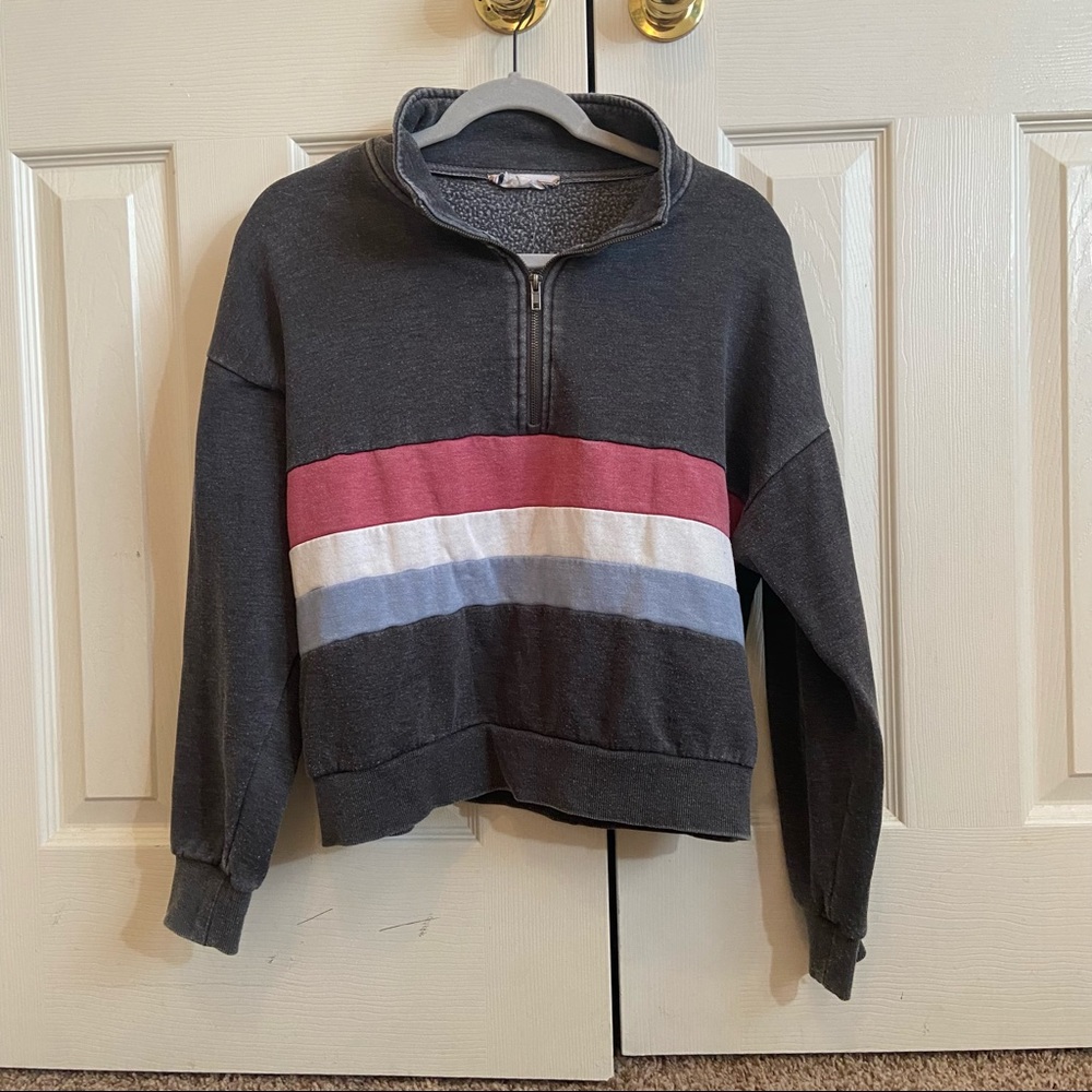 Gray striped cropped sweatshirt
